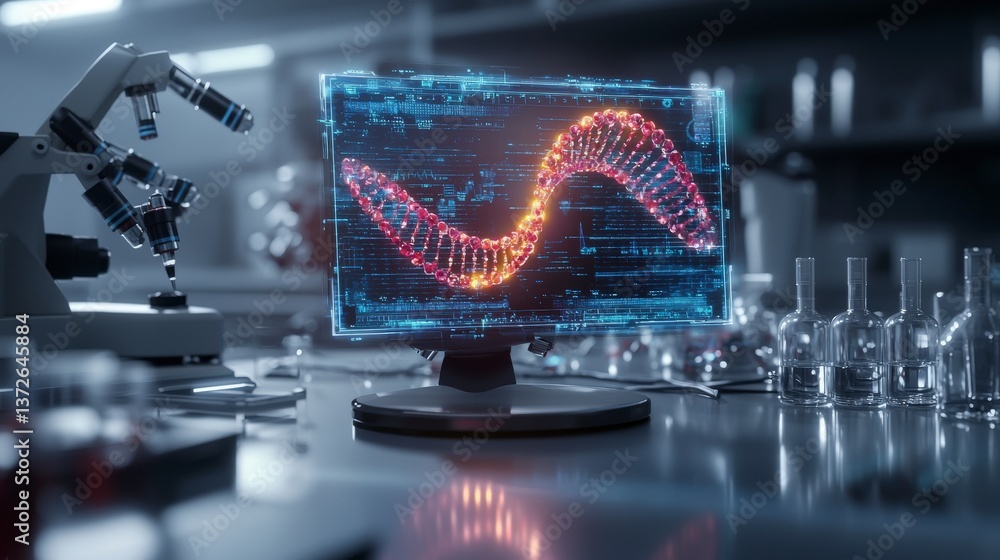 Obraz premium Laboratory innovation dna analysis research facility digital display high-tech environment front view genetic insights