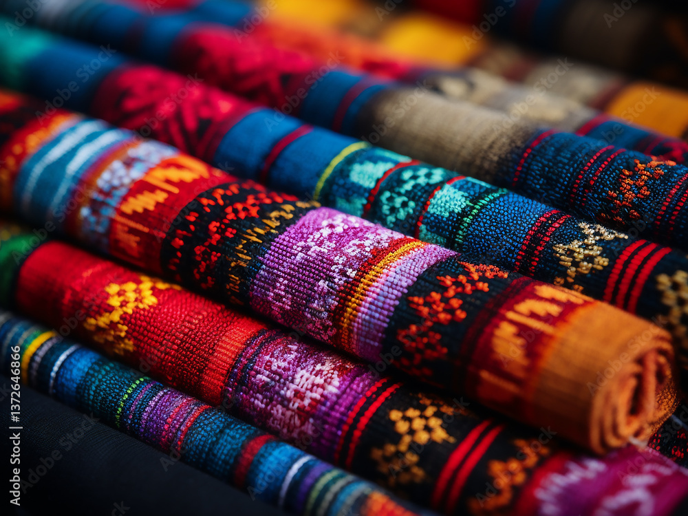 Fototapeta premium Intricate Filipino textile pattern weaving colorful threads showcasing tradition and bright colors