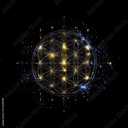 Enchanting star surrounded by a golden star in a captivating display of sacred geometry and spiritual symbolism