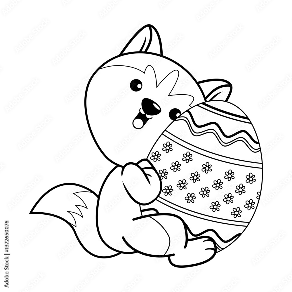 Easter coloring page with cute husky Easter coloring page with cute husky