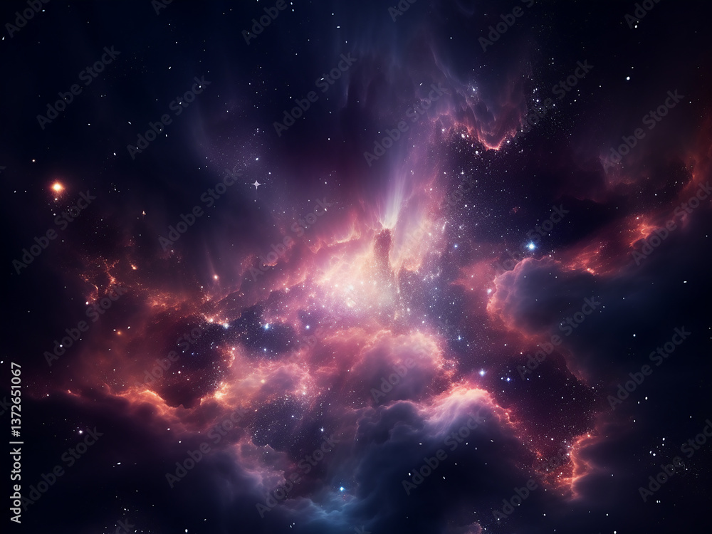 Fototapeta premium Galaxy core glowing with cosmic dust scattering as star clouds form in deep space