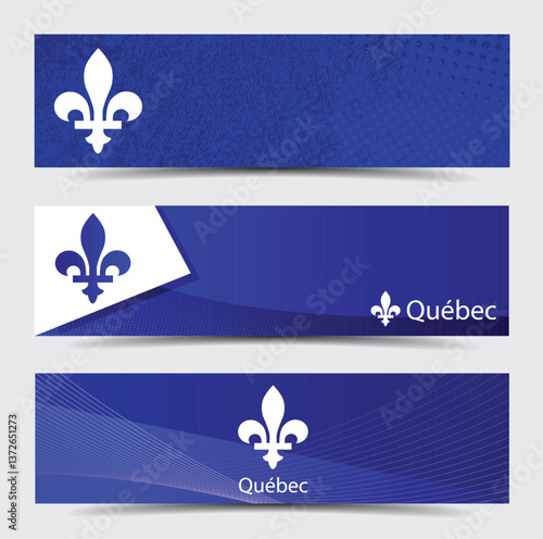 Quebec province of Canada emblem banner over abstract blue background