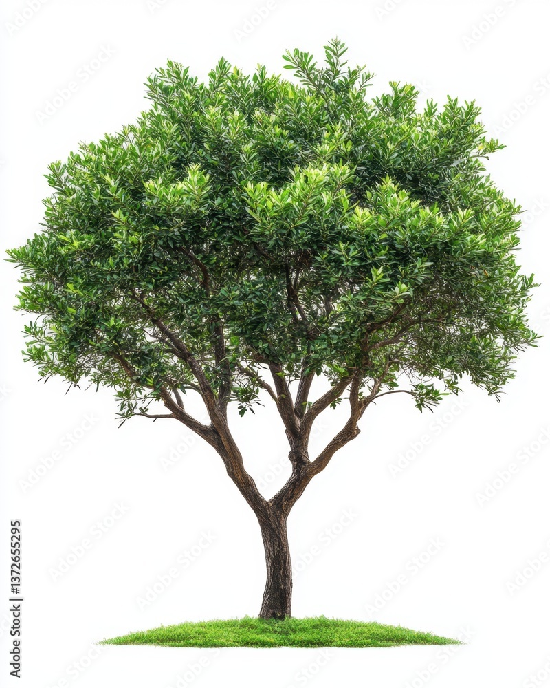 Isolated tree with vibrant green foliage against a clean white background showcasing natural beauty and ecological harmony in a minimalistic style Isolated tree with vibrant green foliage against a clean white background showcasing natural beauty and ecological harmony in a minimalistic style