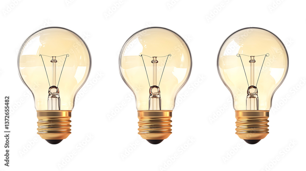 Lightbulb Set in Three Different Poses on Transparent Background for Innovation Concepts, Energy Illustrations, or Technology Branding Lightbulb Set in Three Different Poses on Transparent Background for Innovation Concepts, Energy Illustrations, or Technology Branding