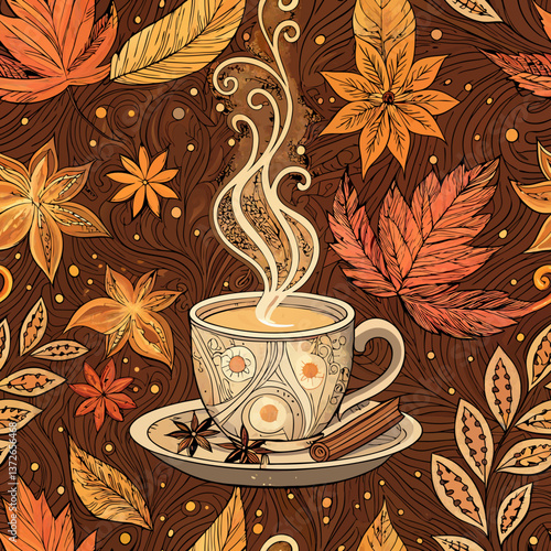 *"Seamless Chai Tea Pattern – Warm Earthy Tones & Intricate Designs Celebrating Mawlid an-Nabi Fellowship"* 