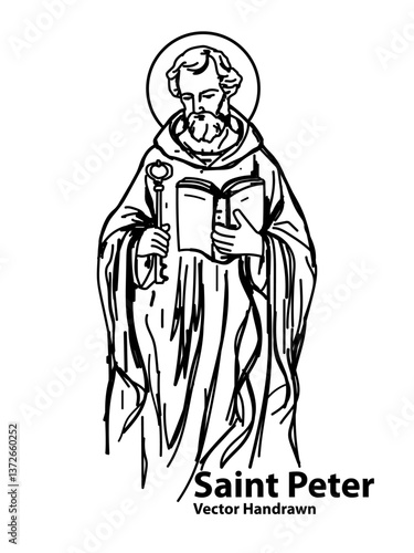 Saint Peter Apostle of Christ Illustration Outline lineart Hand Drawn Black and White Vector Illustration