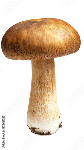 Isolated on white Transparent background image separated png. Brown Mushroom with White Stem on Black Background