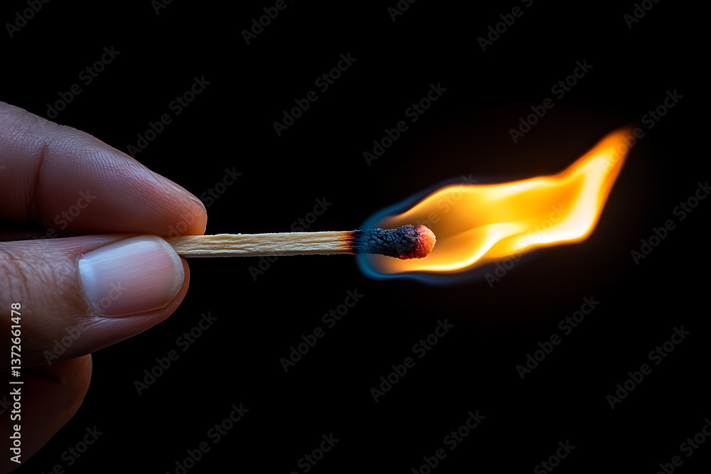 Conceptual image of a burning match positioned next to a person, symbolizing tension, inner pressure, or the spark of transformation Conceptual image of a burning match positioned next to a person, symbolizing tension, inner pressure, or the spark of transformation