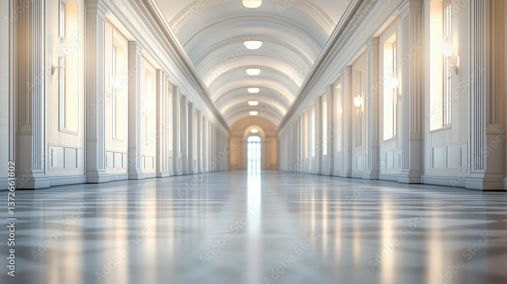 Elegant long corridor with classic columns, soft lighting, and a checkered floor, ideal for luxury interior scenes. Elegant long corridor with classic columns, soft lighting, and a checkered floor, ideal for luxury interior scenes.