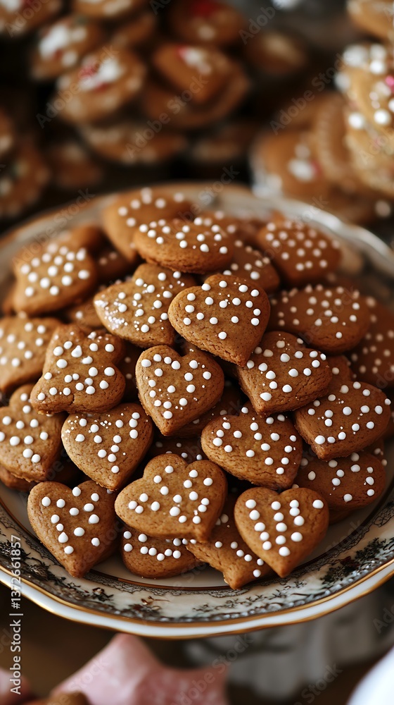 Heart-shaped cookies on platter Heart-shaped cookies on platter