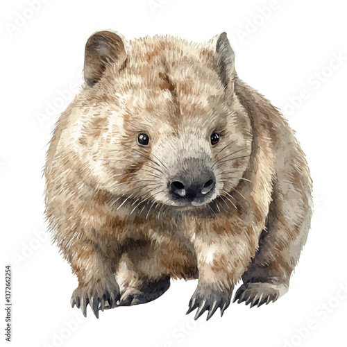A watercolor vector of a northern hairy-nosed wombat, isolated on a white background. Northern hairy-nosed wombat vector.

