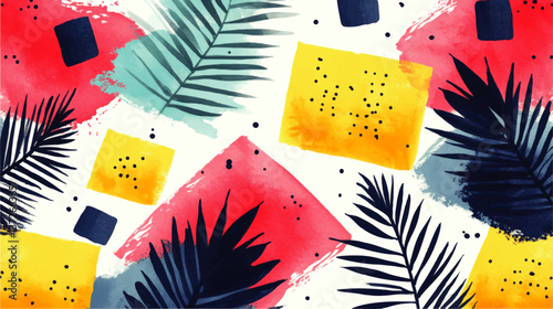 Vibrant Tropical Abstract Vector Pattern with Botanical Palm Leaf Elements Colorful Modern Artistic Background Design Ideal for Artistic Projects and Print Decoration