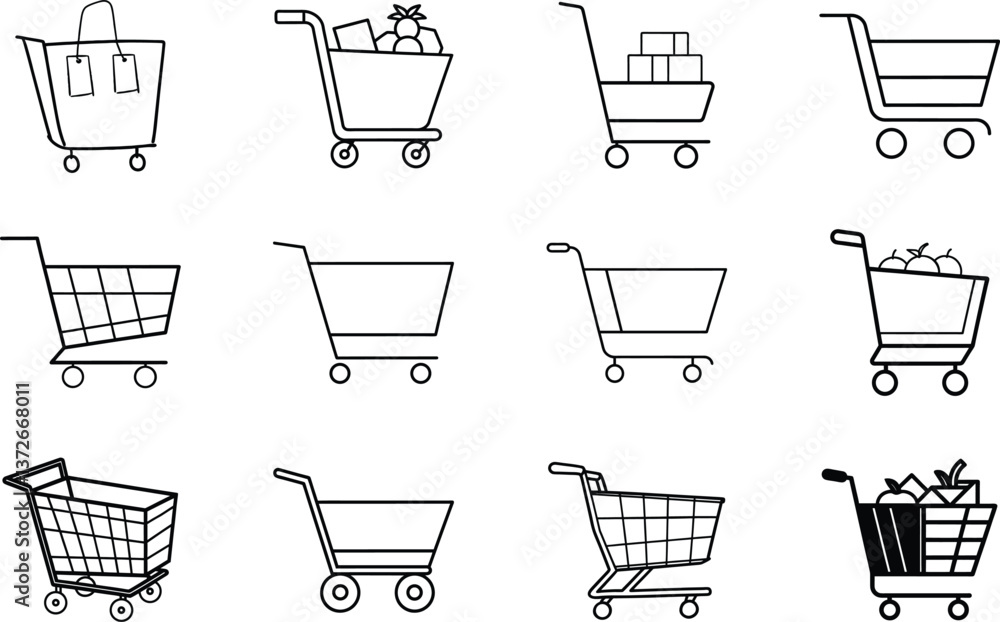 Shopping Cart Icons Variety of Styles, Empty and Full Carts Shopping Cart Icons Variety of Styles, Empty and Full Carts