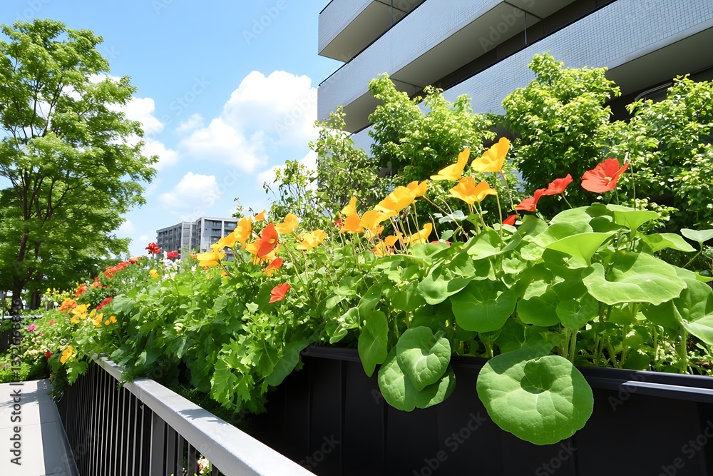 Fototapeta premium Vibrant Flowers in Modern Urban Setting