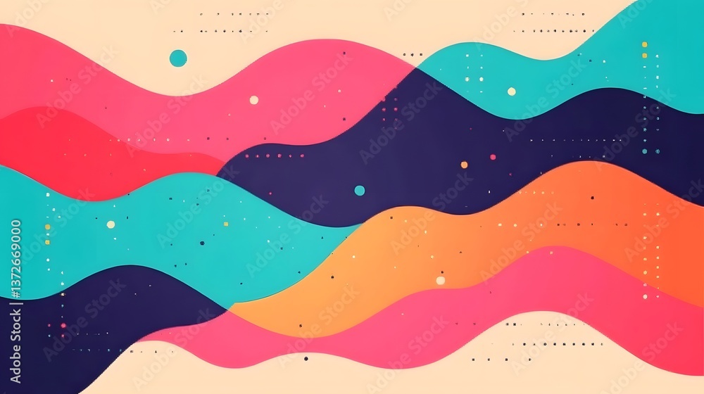 Fototapeta premium Multicolor Abstract Gradient with Layered Fluid Waves and Dynamic Geometric Elements for Tech Branding