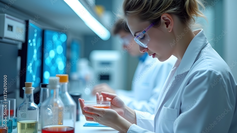 Fototapeta premium Scientist Examining Sample in Lab for Medical Research and Scientific Discovery