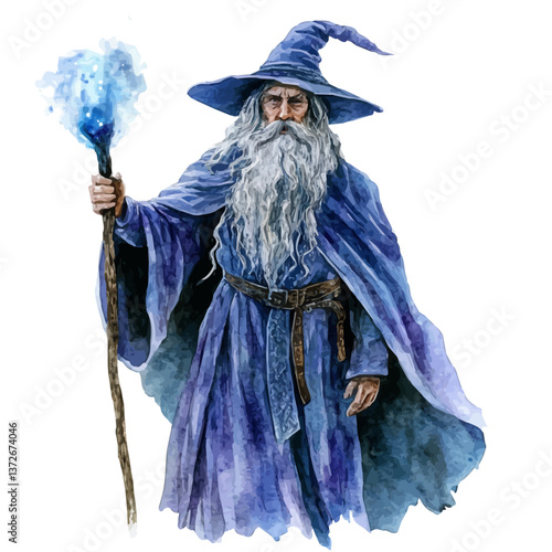 A watercolor vector of a merlin, isolated on a white background. Merlin vector.

