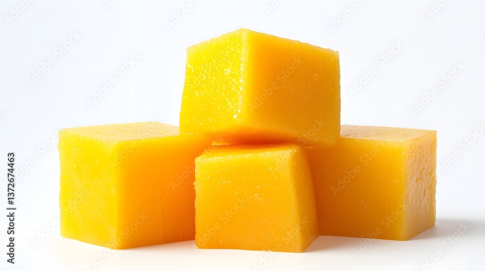 Stack of Fresh Yellow Cheese Cubes on a Minimalist White Background Highlighting Texture and Color Stack of Fresh Yellow Cheese Cubes on a Minimalist White Background Highlighting Texture and Color