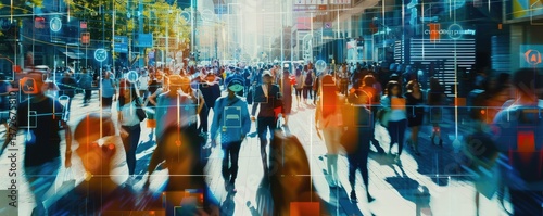 CCTV AI Facial Recognition in Urban Environment.