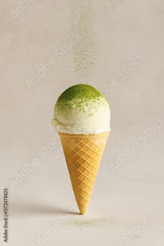 vanilla ice cream with matcha powder