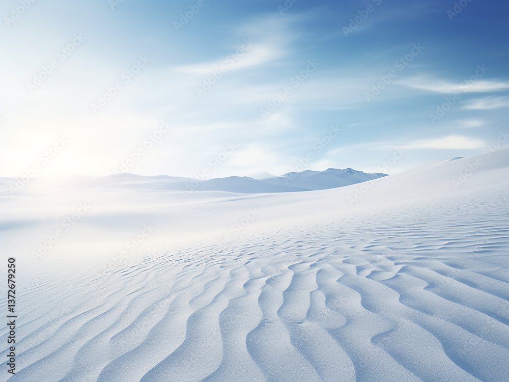 Fototapeta premium Ice sheets stretch out as skiers glide smoothly leaving patterns under arctic light reflections