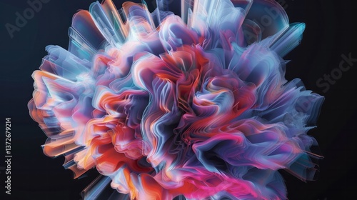 Abstract multi colored translucent floral like bloom against dark backdrop