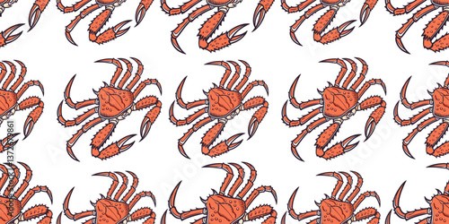 Seamless Pattern of King Crab on White Background Vector Design