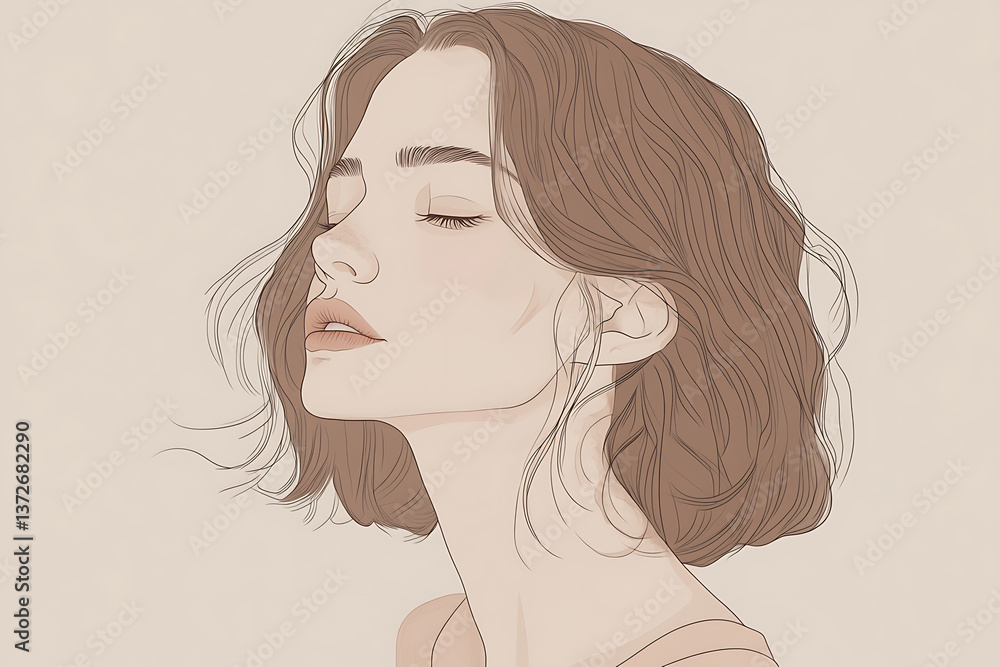 Minimalistic illustration of a woman, capturing simplicity and elegance through refined lines and modern design. Minimalistic illustration of a woman, capturing simplicity and elegance through refined lines and modern design.