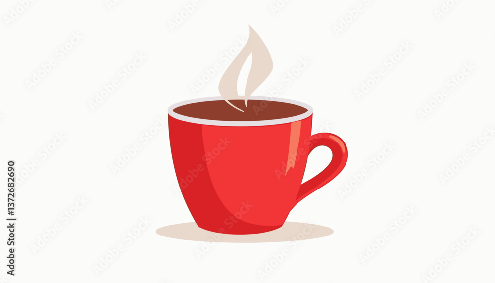 Fototapeta premium Stylized red coffee cup with steam rising in a minimalist design