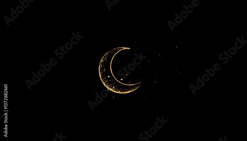 Artistic illustration of a crescent moon with sparkling stars in a dark background