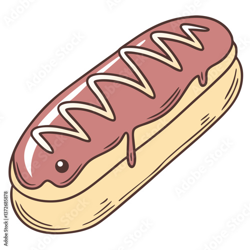 Chocolate eclair dessert illustration with creamy frosting  