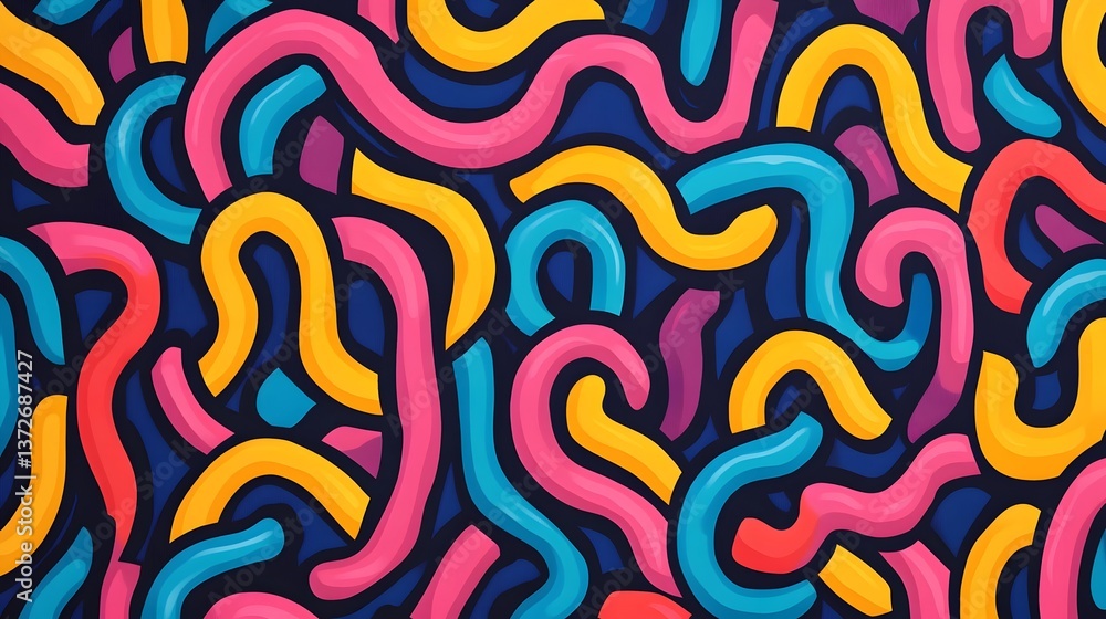 Vibrant Neon Squiggles and Swirls:Retro-Inspired Dynamic Pattern Vibrant Neon Squiggles and Swirls:Retro-Inspired Dynamic Pattern