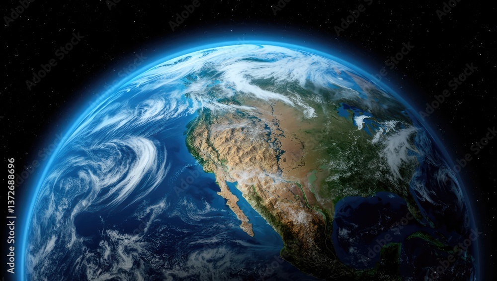 Planet Earth viewed from space showcasing vibrant landscapes, swirling clouds, and a vast expanse of oceans during daylight Generative AI Planet Earth viewed from space showcasing vibrant landscapes, swirling clouds, and a vast expanse of oceans during daylight Generative AI