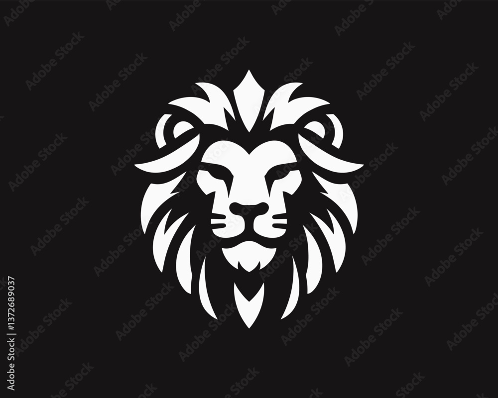 Fototapeta premium Lion head mascot icon vector illustration. black and white lion logo design template