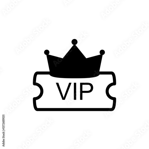 vip ticket icon with crown, simple flat style, illustration, logo sign symbol pictogram template, for ui or ux isolated on white for mobile app, editable