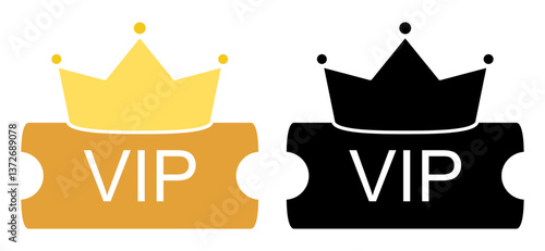 vip ticket icon with crown, simple flat style, illustration, logo sign symbol pictogram template, for ui or ux isolated on white for mobile app, editable