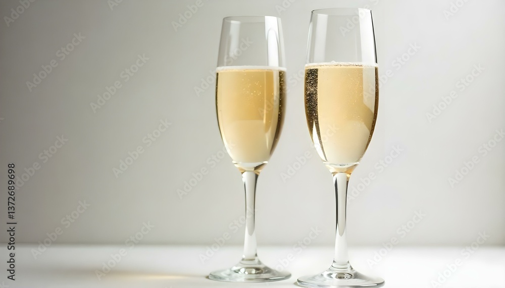 Two champagne flutes filled with sparkling wine, set against a minimalist backdrop, soft diffused lighting, clean lines, and a focus on the texture of the bubbles Two champagne flutes filled with sparkling wine, set against a minimalist backdrop, soft diffused lighting, clean lines, and a focus on the texture of the bubbles
