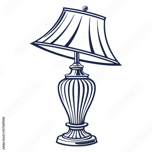 Vintage table lamp illustration with classic design in navy blue  