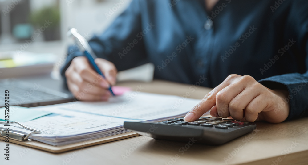 Accountant used a calculator financial analysis managing payroll tax accounting budget accounts. Accountant used a calculator financial analysis managing payroll tax accounting budget accounts.