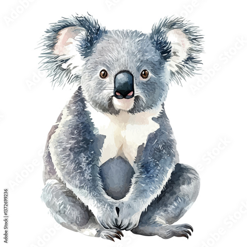 A watercolor vector of a koala, isolated on a white background. Koala vector.

