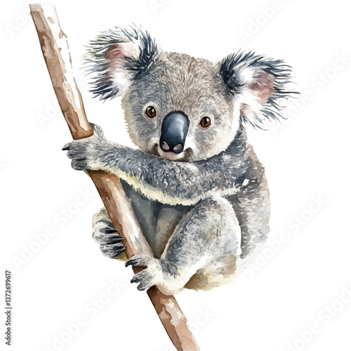 A watercolor vector of a koala, isolated on a white background. Koala vector.

