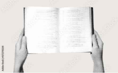 Halftone Illustration of Hands Holding an Open Blank Book