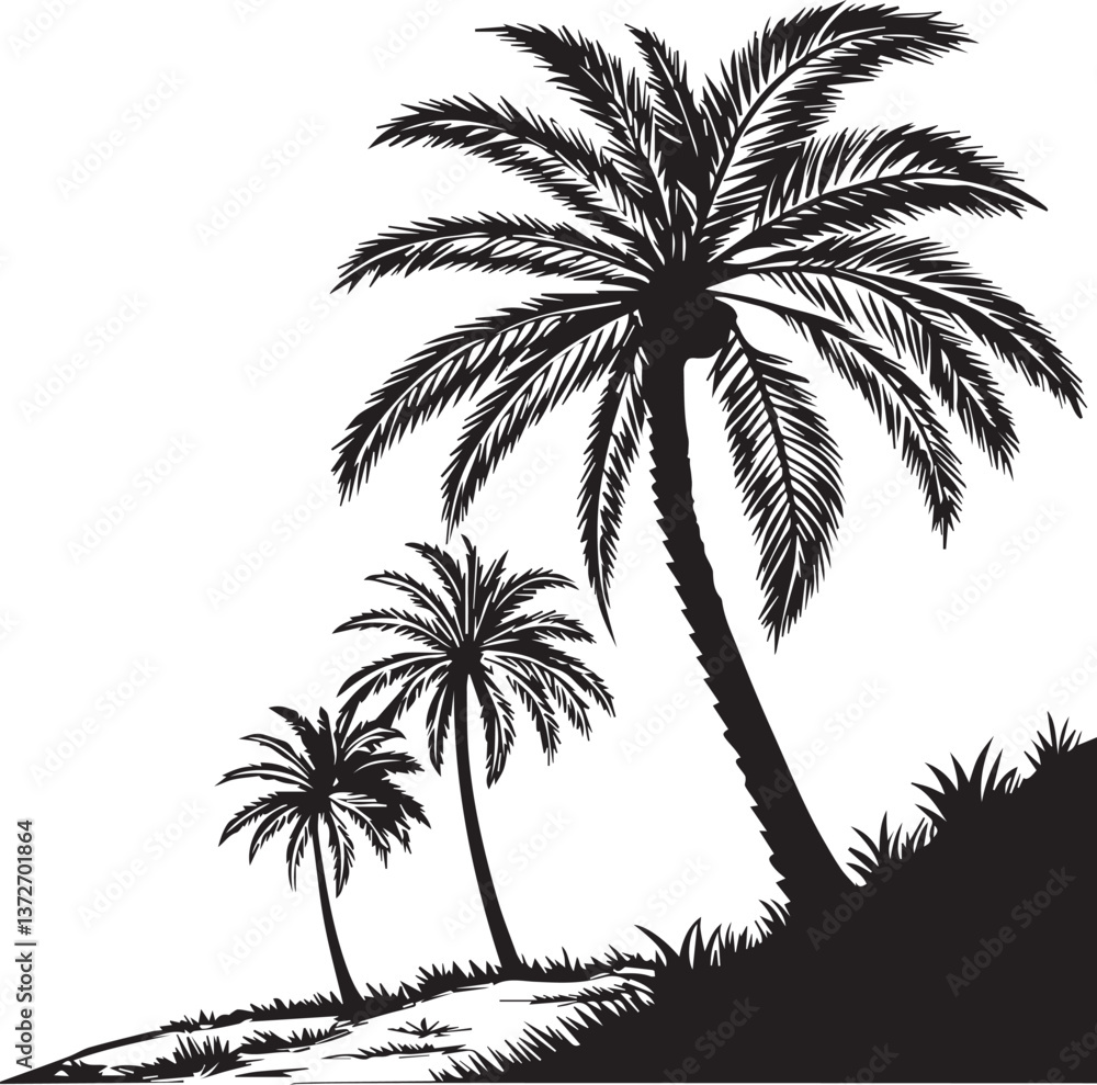 black silhouette of palm trees, palm trees vector isolated on white background
