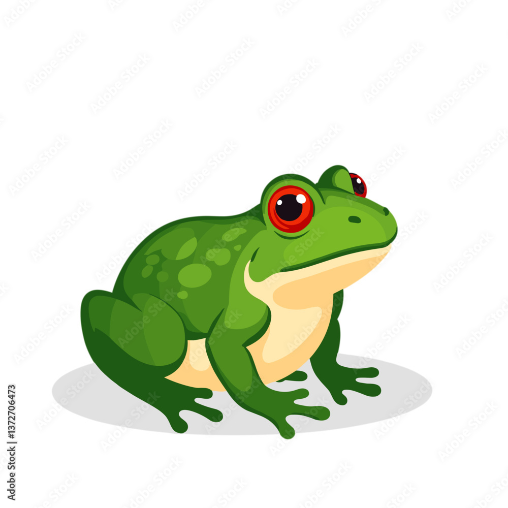 Obraz premium Cartoon spotted frog with red eyes in side pose 