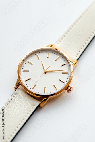 Wallpaper Mural Elegant time piece with gold accents and white leather strap against clean, minimalist backdrop. Sophisticated. Torontodigital.ca
