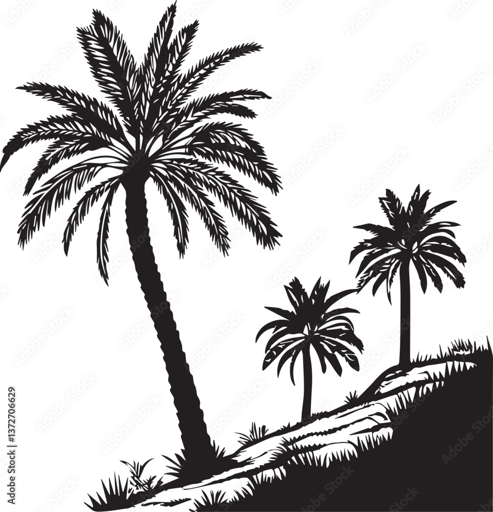 black silhouette of palm trees, palm trees vector isolated on white background black silhouette of palm trees, palm trees vector isolated on white background