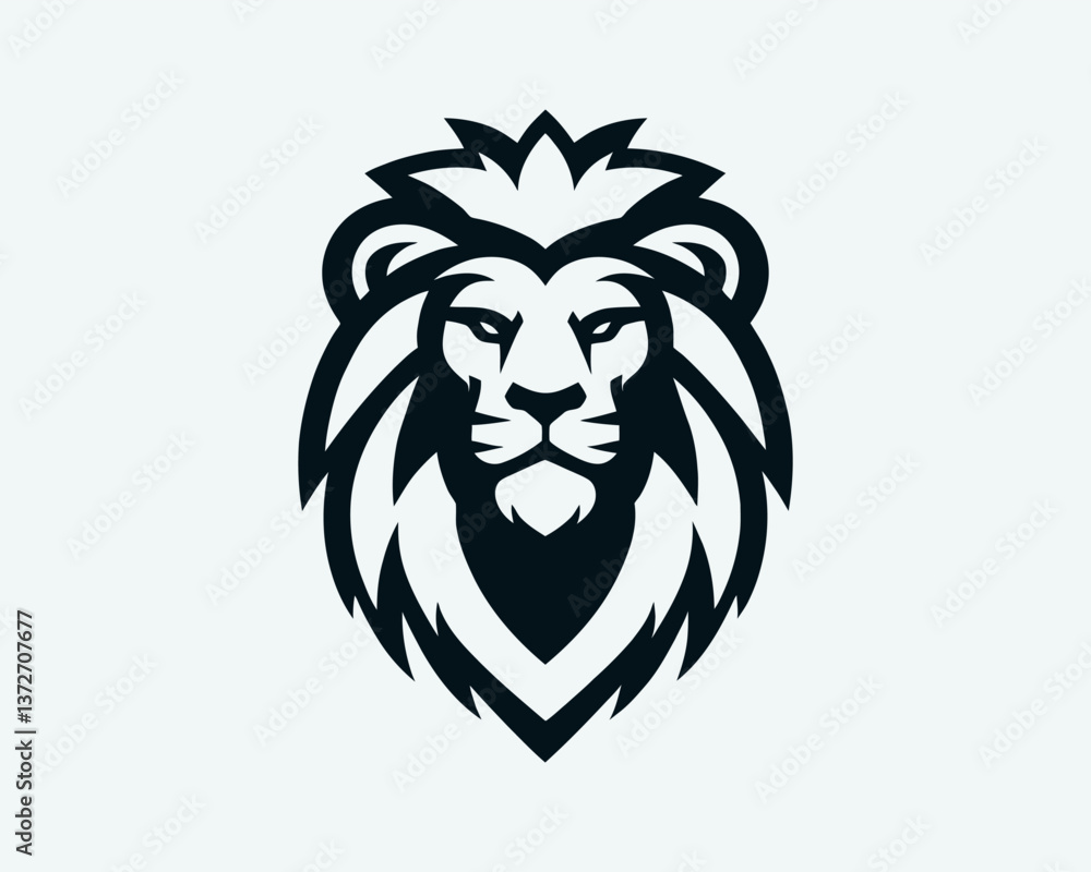 Obraz premium Lion Logo Design Vector Template. Elegant Lion Head Icon in Black and White Illustration.