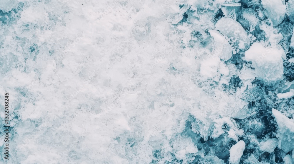 Fototapeta premium Close-Up View of Fresh Snowflakes and Icy Texture on Ground Surface
