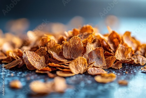 A compelling macro shot of caramelized shallots, artistically piled on a contrasting dark surface for an elegant and savory food photography display.