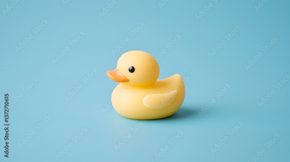 Bright Yellow Rubber Duck Toy on a Soft Blue Background Perfect for Playtime or Bath Decor Bright Yellow Rubber Duck Toy on a Soft Blue Background Perfect for Playtime or Bath Decor